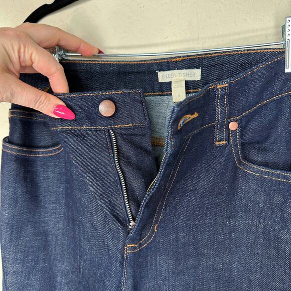 Eileen Fisher Cotton Stretch Dark Wash Denim Slim Straight Leg Jeans 4 - Picture 4 of 14